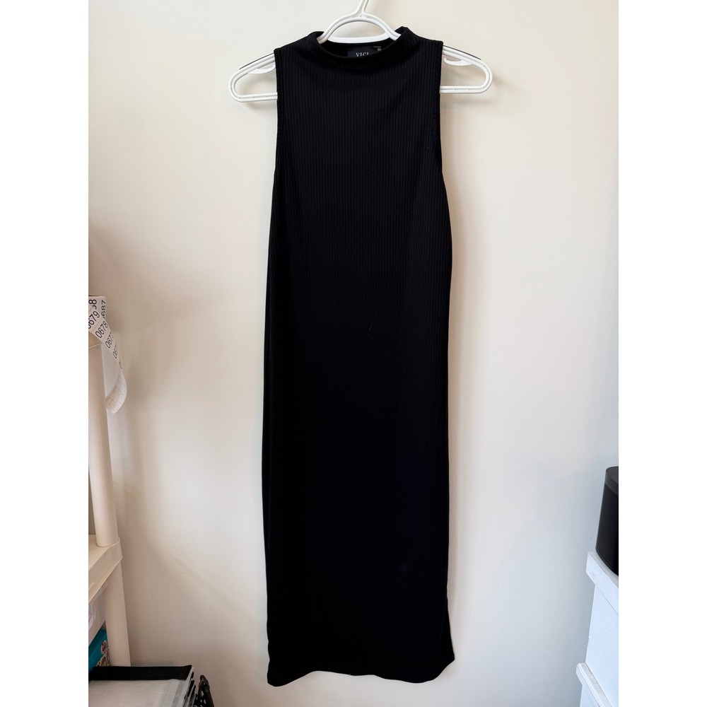 VICI Black Ribbed Mock Neck Sleeveless Midi Bodycon Dress Medium